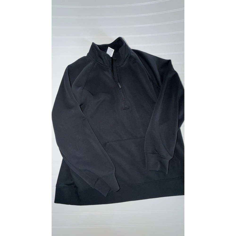 All In Motion Womens Black Quarter Zip Pullover Sweatshirt Kangaroo Pocket L